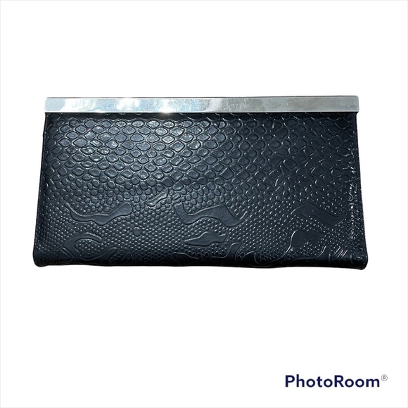 Clutch Wallet - Black Sleek Faux Lizard - Picture 4 of 6